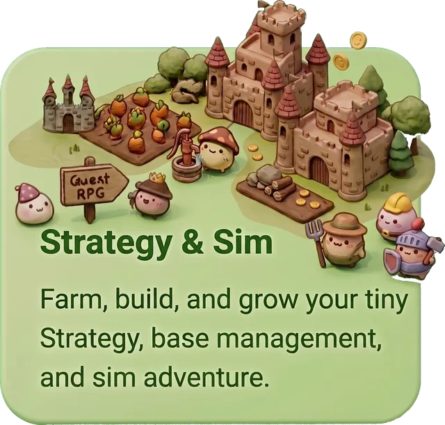 Strategy & Sim — farm, build and grow your tiny strategy, base management, and sim adventure